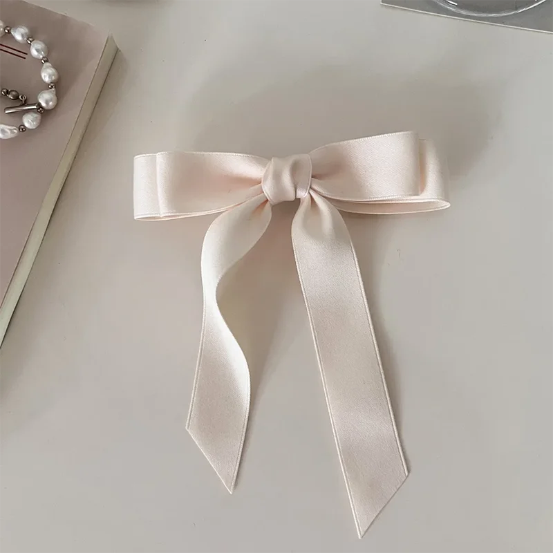 Horquilla con lazo para el pelo de tela para mujer, pinzas para el pelo con cinta, tocado, lazo blanco y negro, Clip superior, accesorios de joyas para el cabello femenino: Blanco