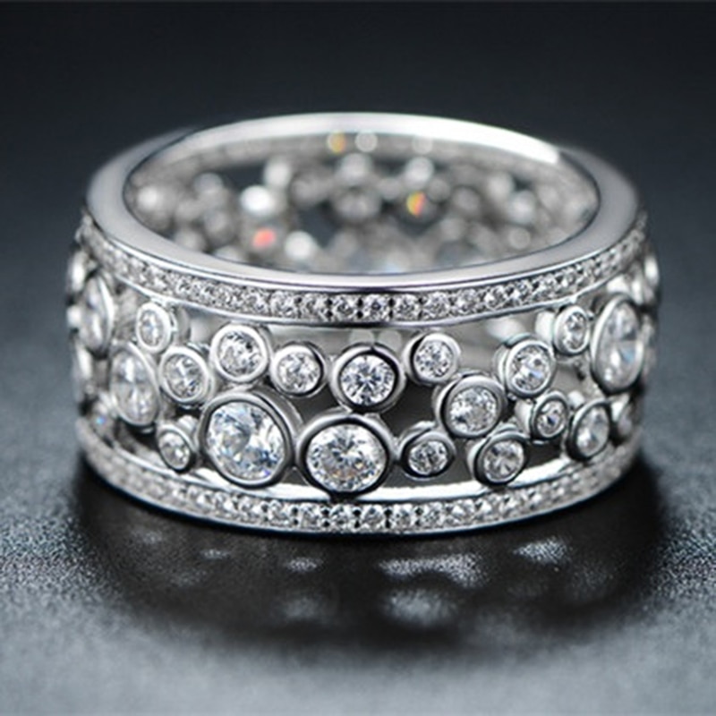 Huitan WunderschöNe Frauen Hochzeit Braut Ring Ethnische Stil Mikro Gepflasterte CZ Stein Hohl Geburtstag für murmeln/Großmurmeln