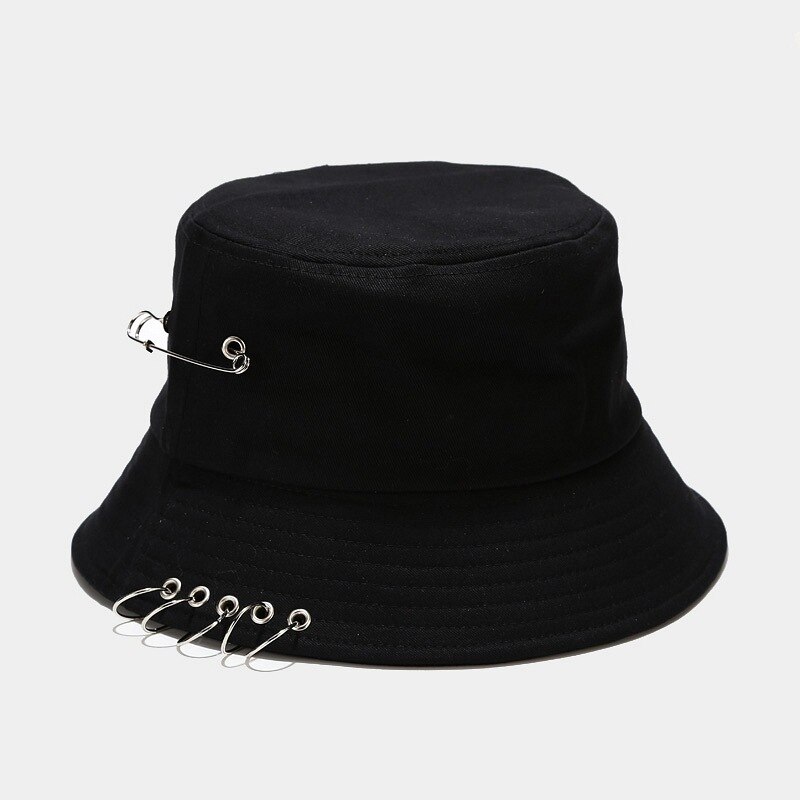 Sombrero de pescador de cinco anillos para hombre y mujer, gorra de pescador de Hip Hop, sombrero de sol de playa, Bob, Rap, Sombrero de Panamá informal para adultos: black