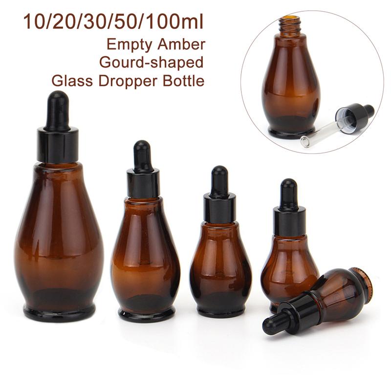 1 stuk 10ml/20ml/30ml/50ml/100ml lege amberkleurige glazen kalebas druppelflesjes etherische olie parfum pipetflesjes hervulbare container
