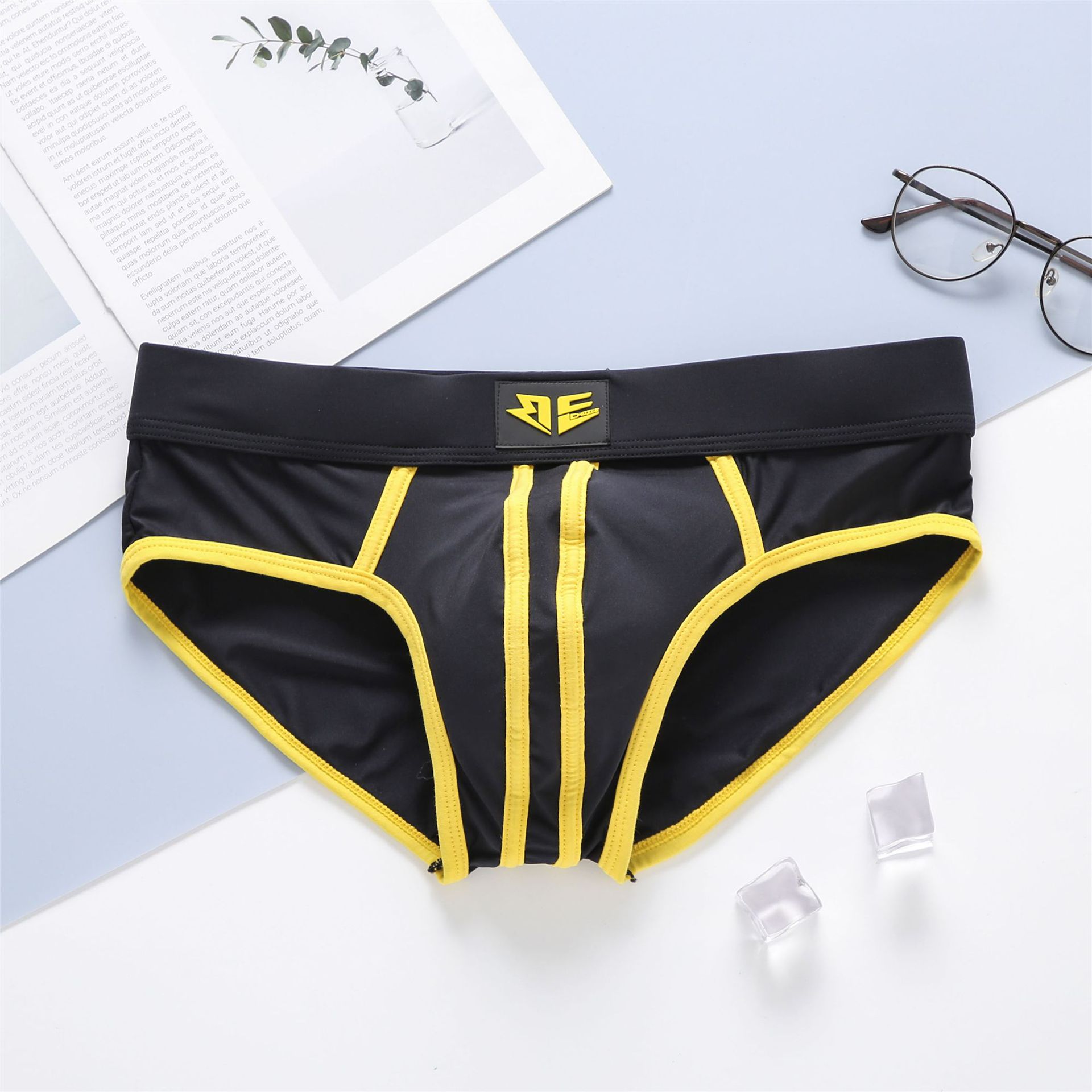 brand choice men&#39;s underwear summer thin ice silk breathable low waist sexy men&#39;s briefs: Yellow / M