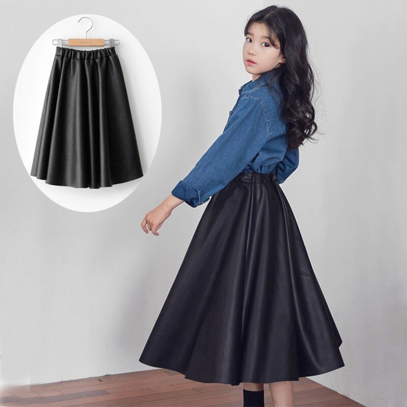 PU skórzane spódnice dla dziewczynek solidny kolor maluch spódnica dzieci długa wiosna jesień księżniczka rodzic-dziecko ubrania sukienka dla dzieci 2020