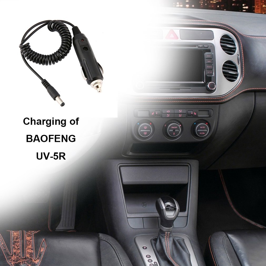 Tamanho portátil carregador de carro cabo cabo de carregamento adequado para baofeng UV-5R, UV-5RA, UV-5RB, UV-5RE rádio preto