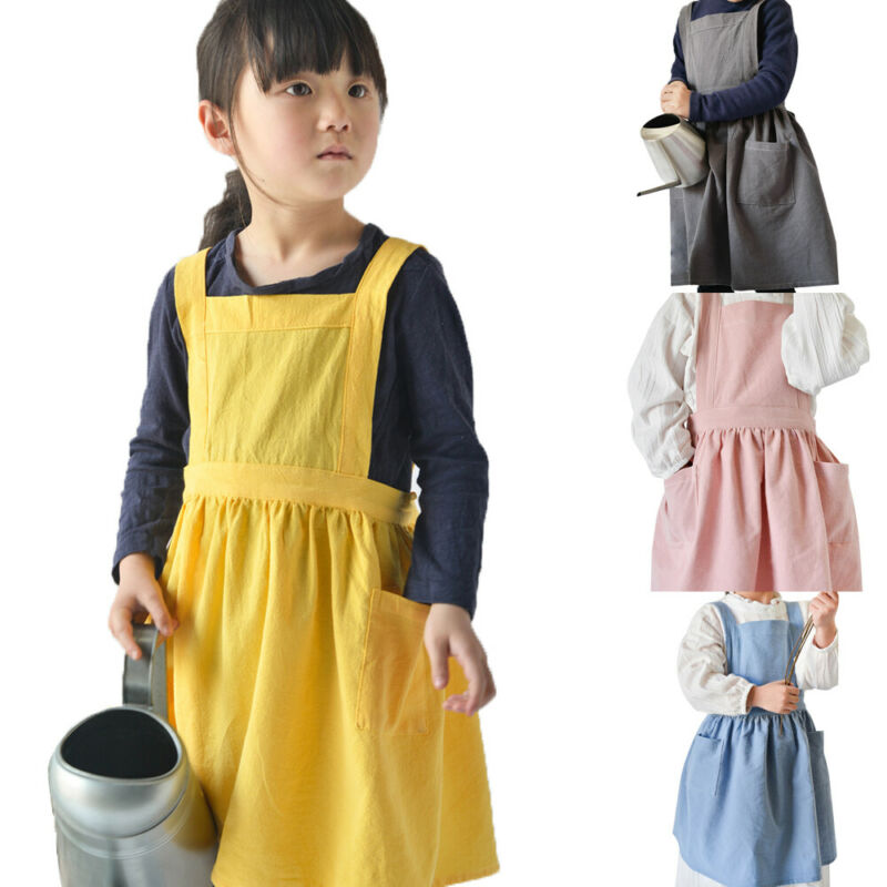 Børn japansk bomuld linned reklame forklæde køkken bage uniform med lomme