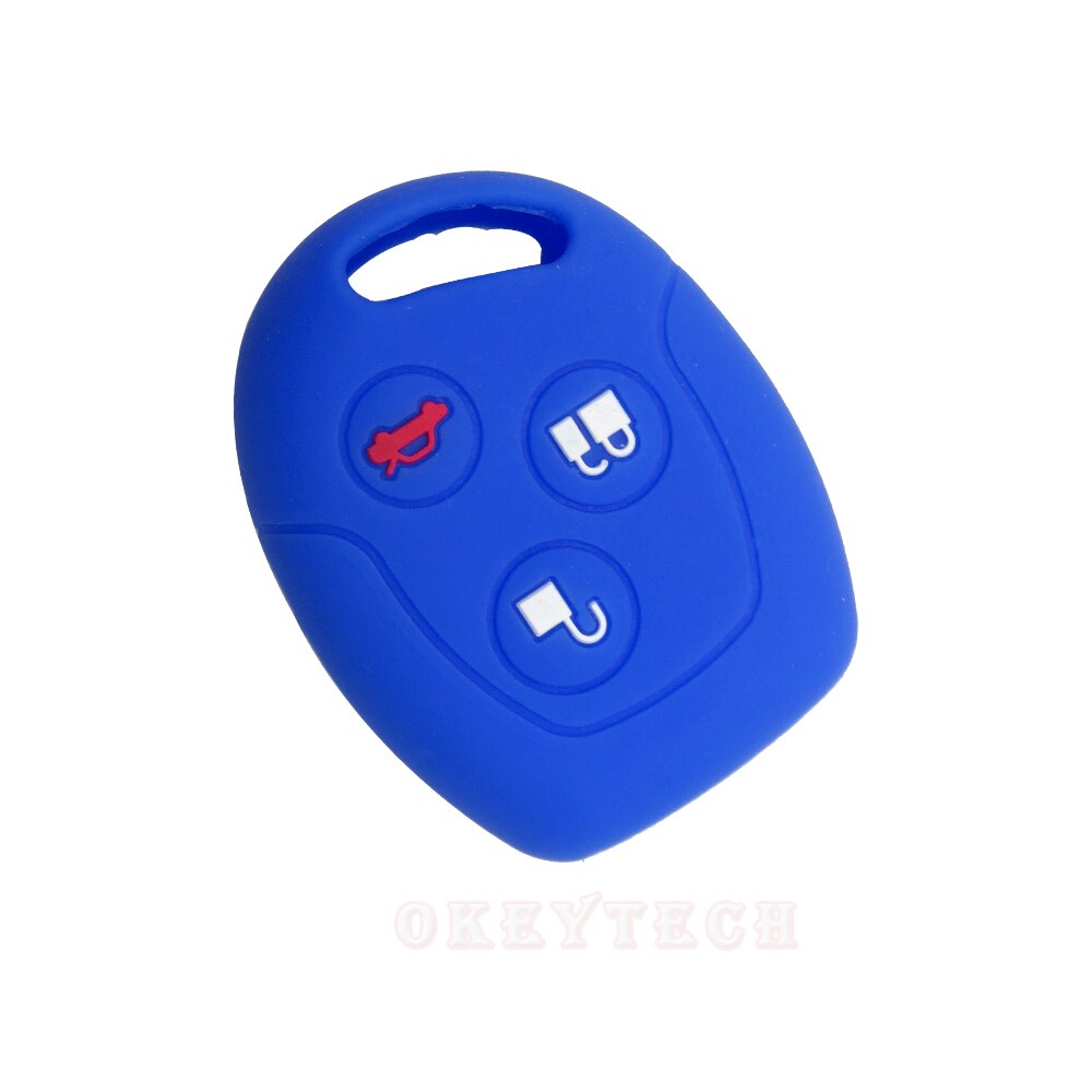 Okeytech 3 knapps fjärrkontroll silikon bil fob nyckel fodral täcka för ford focus mondeo festiva fusion kostym fiesta ka  mk4 hållare skydd: Blå