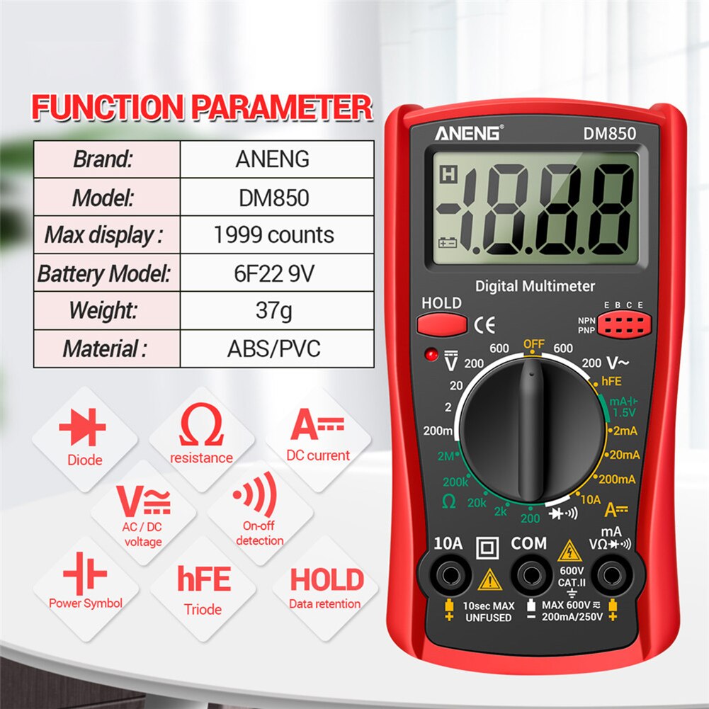 DM850 Smart LCD Digital Multimeter 1999 Counts AC/DC Tester Ohm Current Voltmeter Ammeter Detector Resistance Frequency Meter