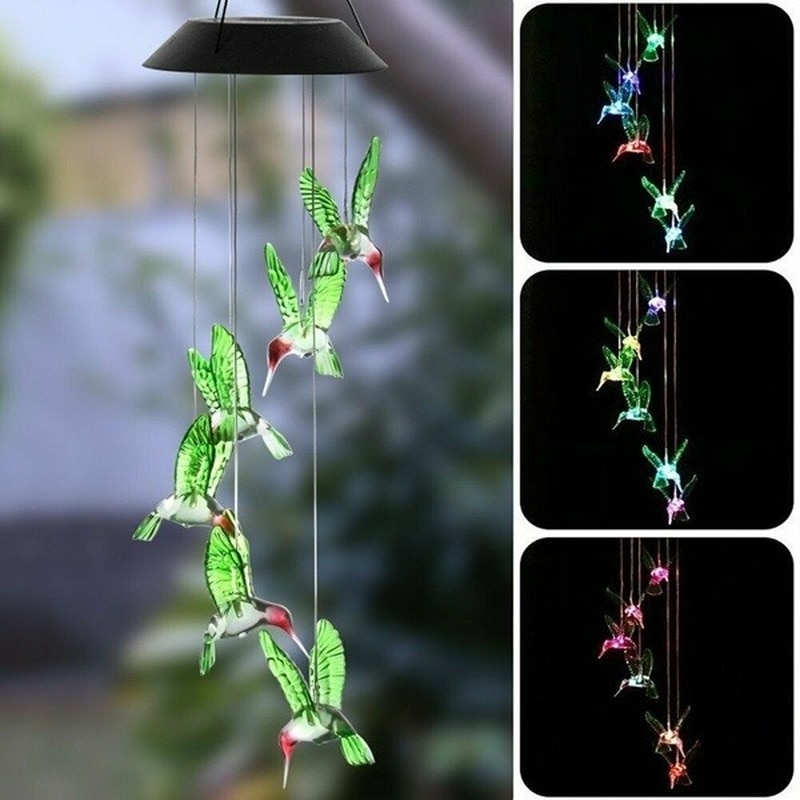 Kleur Veranderende LED Solar Powered Hummingbird Wind Chime Lights Yard Tuin Decor Lamparas Jardin Kerst Outdoor Grond Licht