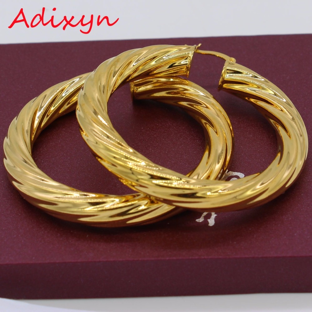 Adixyn 5.3cm afrikanske store øreringe til kvinder guldfarve & messing snoet ørering arabisk / etiopisk  n01095