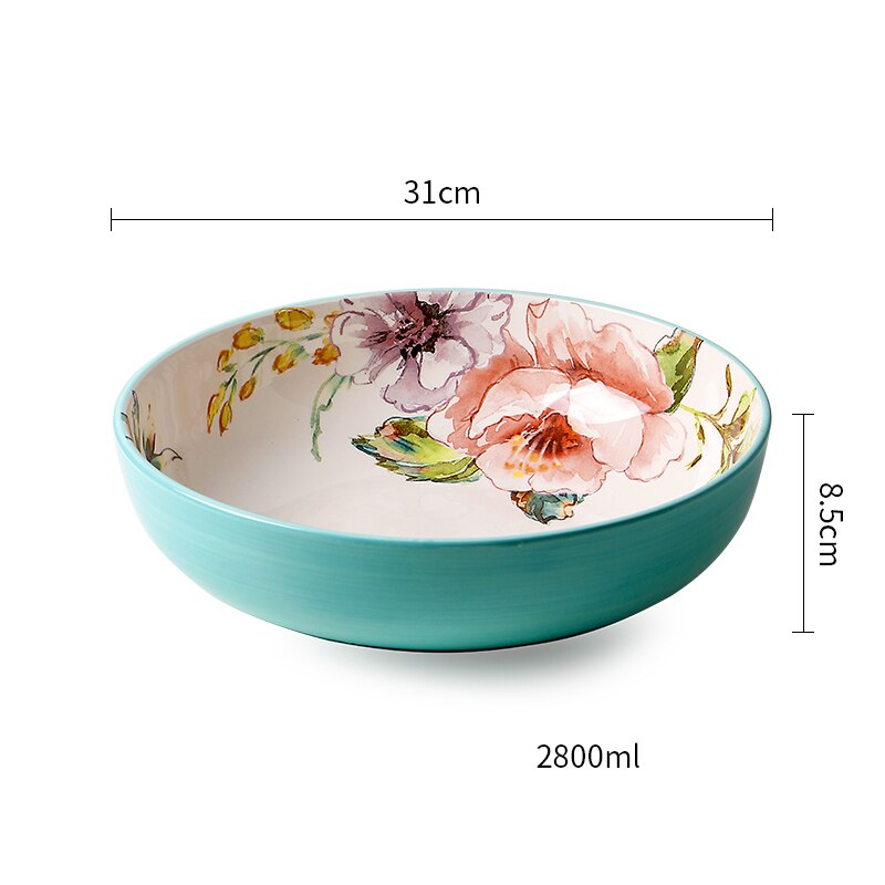 Underglaze Ceramic Plate French Home Rectangle Snack Tray Hand Painted Flower Decorate Dinner Plates Dining Table Decor
