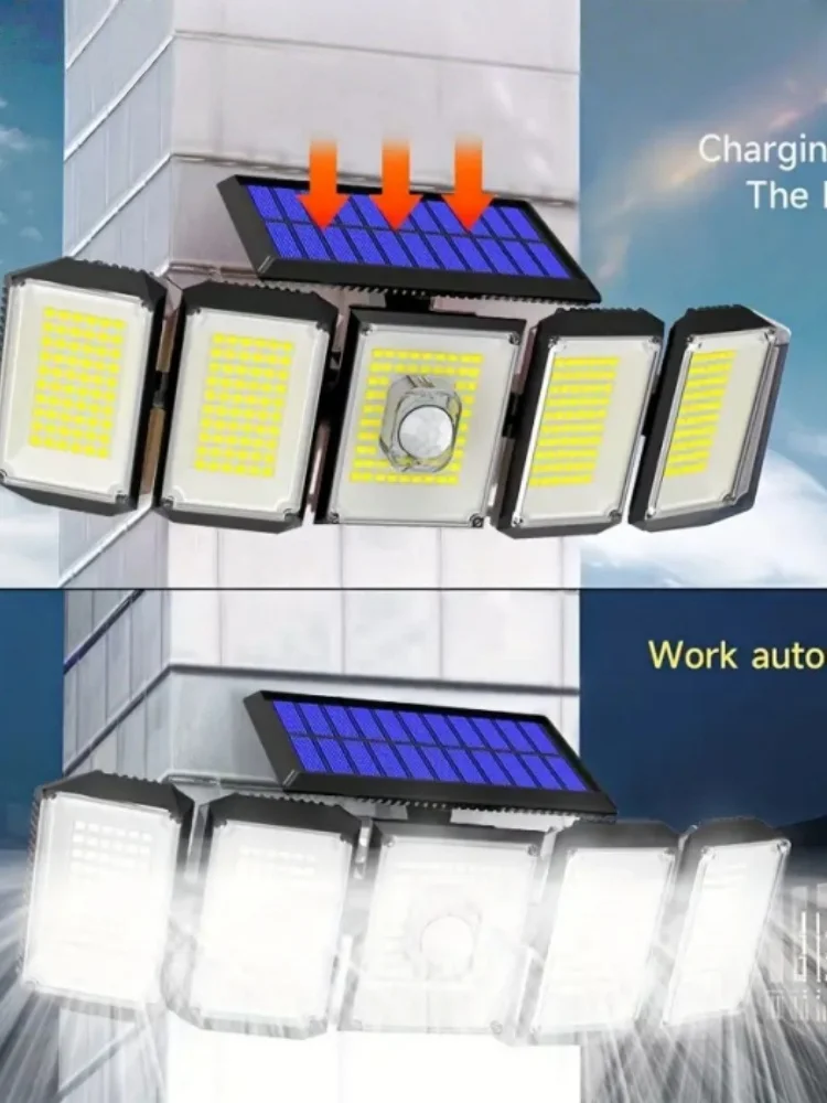 Buitenlicht op zonne-energie 300LED-tuinlamp LED-bewegingssensor binnenplaatswandlamp waterdicht sterke verstelbare spot op zonne-energie