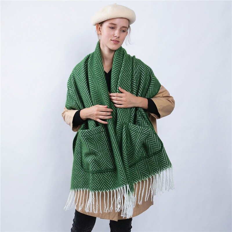 Women Knitted Cape Geometric Print Open Front Large Contrast Poncho Blanket Pashmina Casual Cardigan Shawls and Scarves
