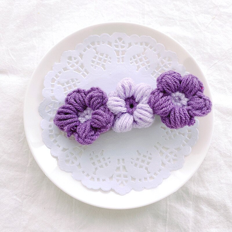 Horquillas con lazo de flores para bebé, pinzas para el pelo de lana tejidas a mano, accesorios para el cabello de niña pequeña, accesorios para el invierno: 1