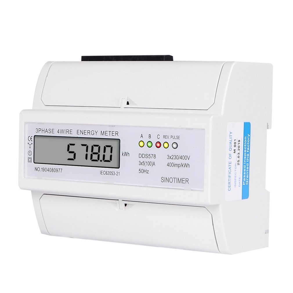 DDS578 Three Phases 4 Wires 5-100A 380V Digital Wattmeter Electricity Consumption Measurement 7P LCD Rail Meter