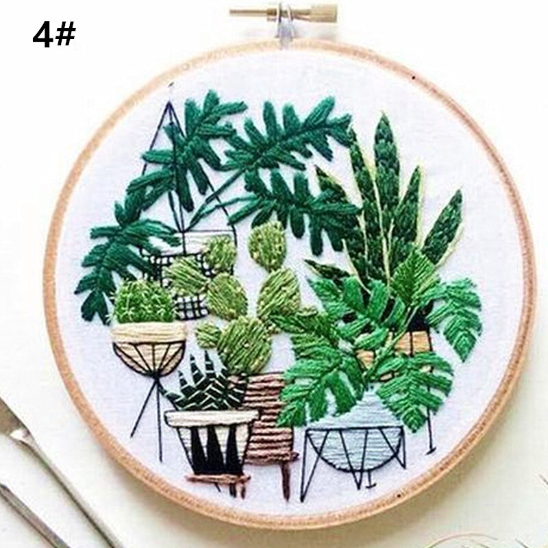 Patrones de Cactus DIY serie de plantas bordadas, manualidades, principiantes, bordado, suministros de iniciación, pintura colgante, decoración, aro: 4