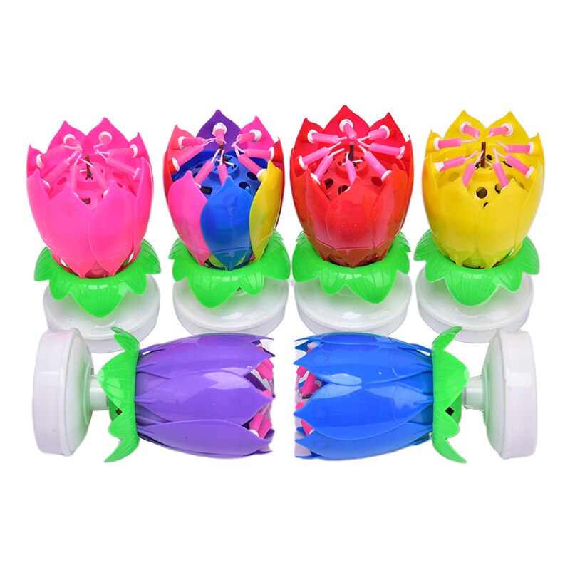 Vela Musical giratoria de flor de loto de feliz cumpleaños, para niños, velas para de cumpleaños, adornos de pastel de 1 pieza
