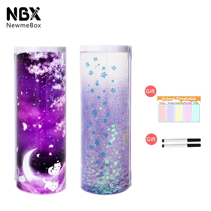 NBX Purple Pencil Case Glitter Cat Pencilcase Aesthetic Sakura Stationery Cute Office Supplies For Girls Pen Boxes And Packaging: Accessories 1