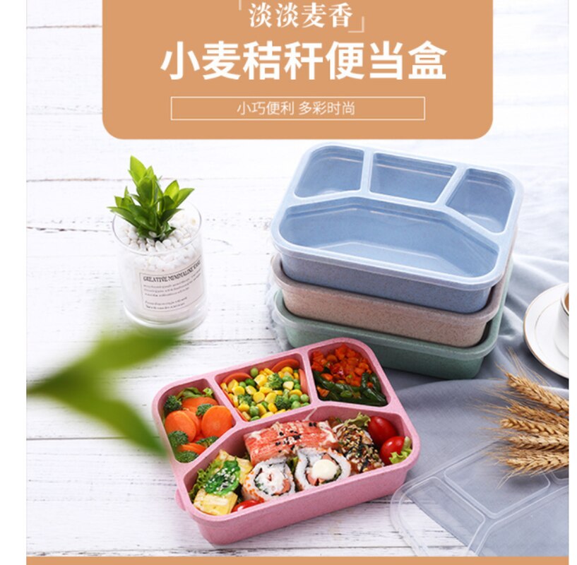 Bento Lunch Box Adults Kids 4 Compartments Travel Food Storage Containers Square Picnic Compartment Office Worker Fast Food Box