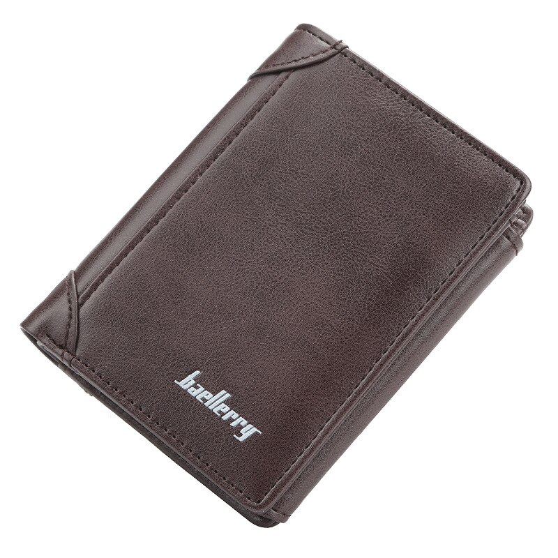 Baellery marca homem carteiras masculino curto multi cartão três-fold pequena carteira fina fivela bolsa de moedas masculino: Dark Brown
