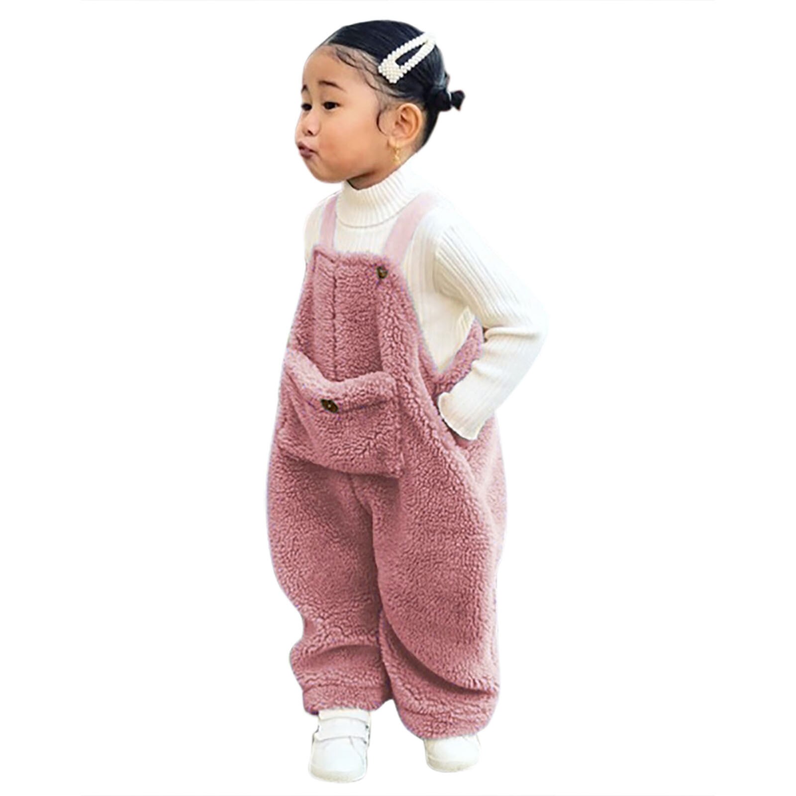 Toddler Infant Kids Baby Girl Boys Solid Colors Plush Flannel Suspender Pants Overalls Warm Winter Loose Bodysuit#p4: D / 6-12M