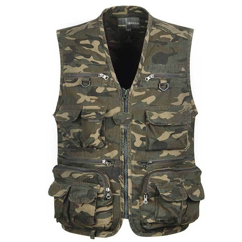 Mens's Camouflage Outdoor Vest Multi-Pockets Cotton Cargo Waistcoat Men Fishing Climbing Traveling Photography Sleeveless Jacket: Asian XXXL