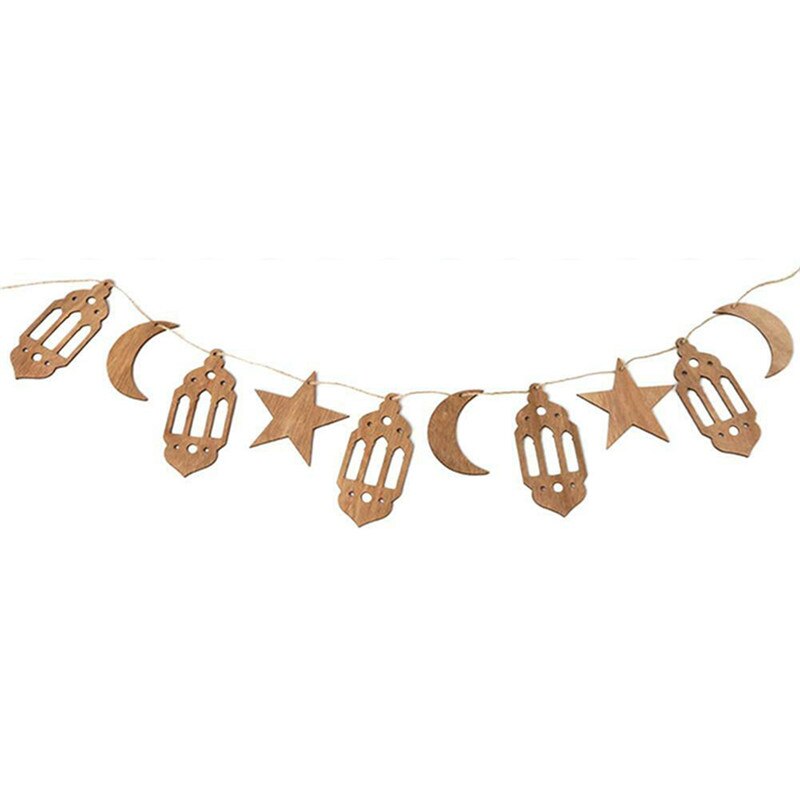Eid Ramadan Mubarak Houten Decoraties Thuis Opknoping Maan Lantaarn Ster Ambachten Maan Wind Licht 8-Puntige Ster Hout Eid mubarak