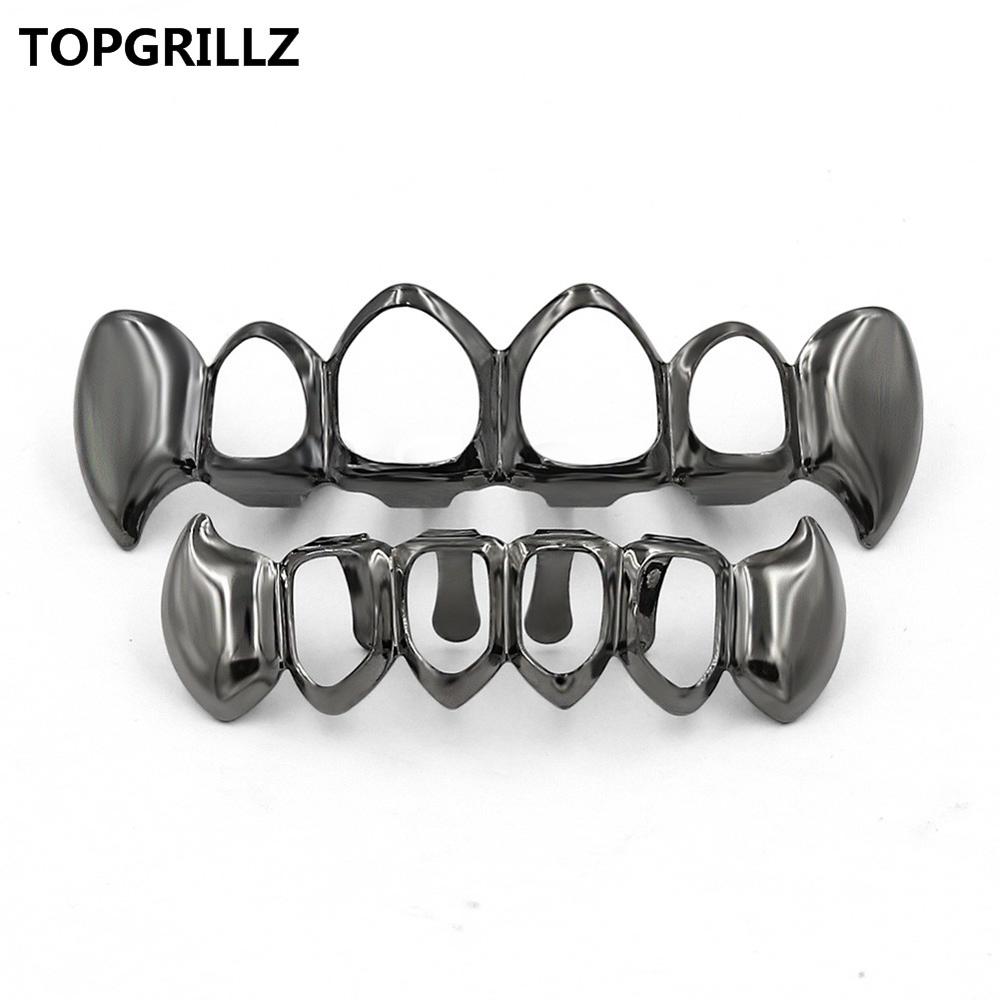 TOPGRILLZ Vergoldeter Hüfte-hüpfen-Zahngrill, oberer und unterer Grill, Hüfte-hüpfen-Bling-Hohlvampirzähne für Halloween: Reines gold Farbe