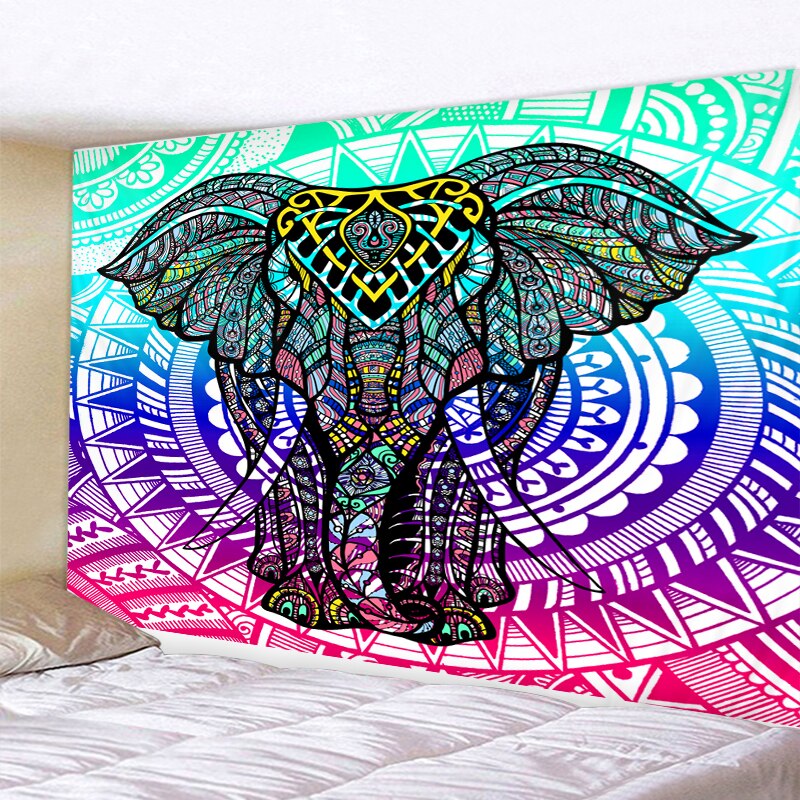 Indian Elephant Tapestry Mandala Bohemian Wall Tapestry Art Deco Blanket Curtain Bedroom Living Room Decoration Boho Hippie