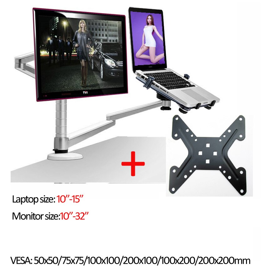 OA-7X Multimedia Desktop Dual Arm 27inch LCD Monior Holder+ Laptop Holder Stand Table Full Motion Dual Monitor Mount Arm Stand: OA-7X-A1