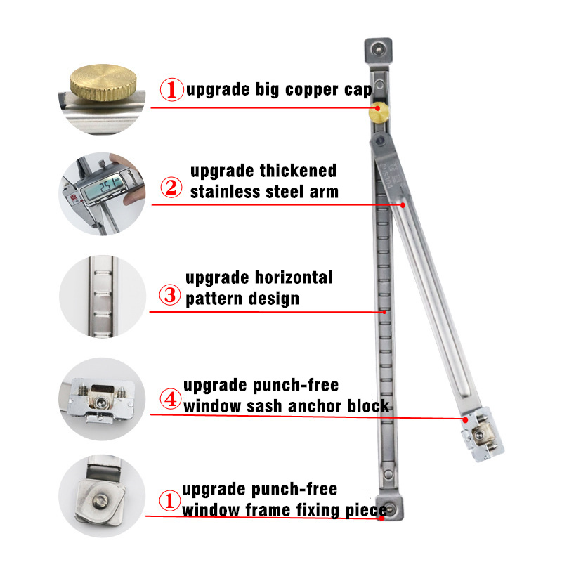 Upgrade Punch-Free Children Safety Lock Windows Restrictor Windproof Brace Stopper Security Sash Locks Window Support Opener