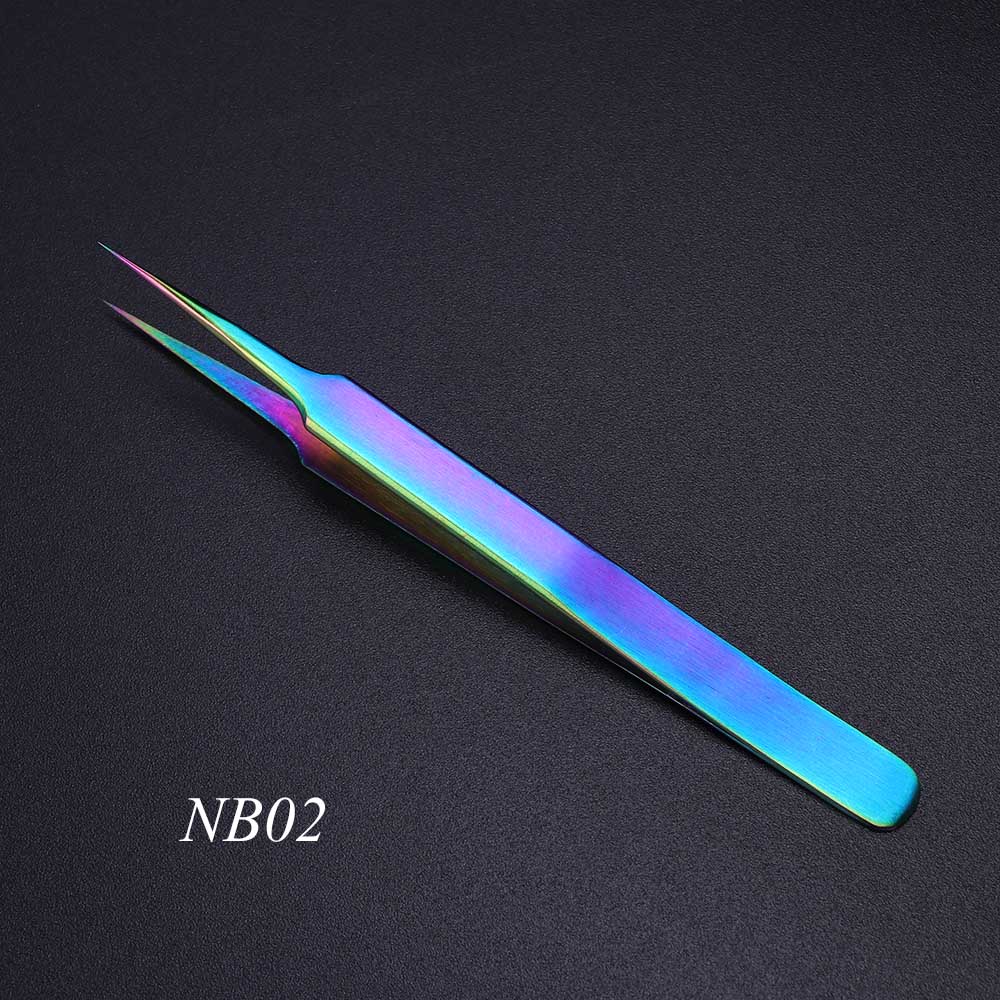 Rvs Wimper Pincet Regenboog Anti-Statische Gebogen Rechte Wimper Extension Rhinestone Picking Make-Up Tool JINB01-07: NB02