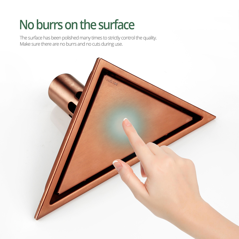 Golvavlopp i rostfritt stål, sifon, triangelformad lock, badrumsavlopp, ren sil, rostfri, luktfri, 304 tillbehör