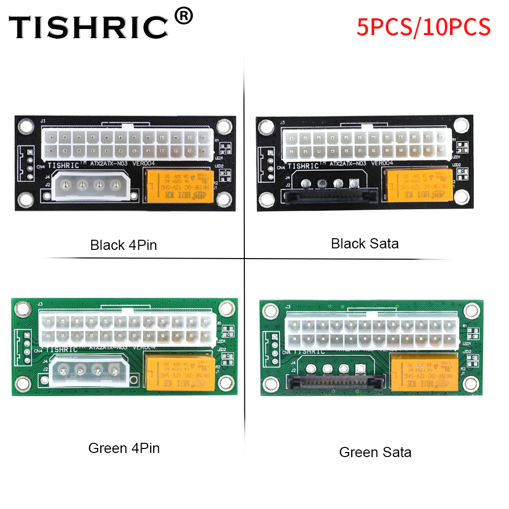 TISHRIC PC Block Synchronizer Dual PSU Power Supply Sync Adapter ADD2PSU ATX 24Pin To 4Pin SATA Extender For Graphics Card