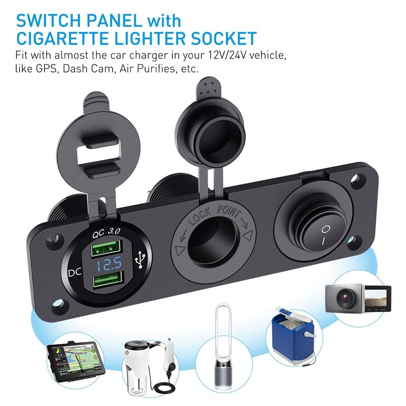 Dobbel  qc3.0 sigarettenneruttak fordeler , 250w vanntette 12v dobbel usb-lader strømadapterkontakt, med aluminium dobbel u