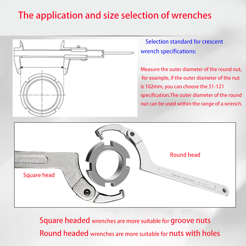 Adjustable Wrench Hook Spanner Square/Round Head CR-V Spanner For Round Bolt Maintenance Dismantling Tools 19-51/32-76/51-120mm