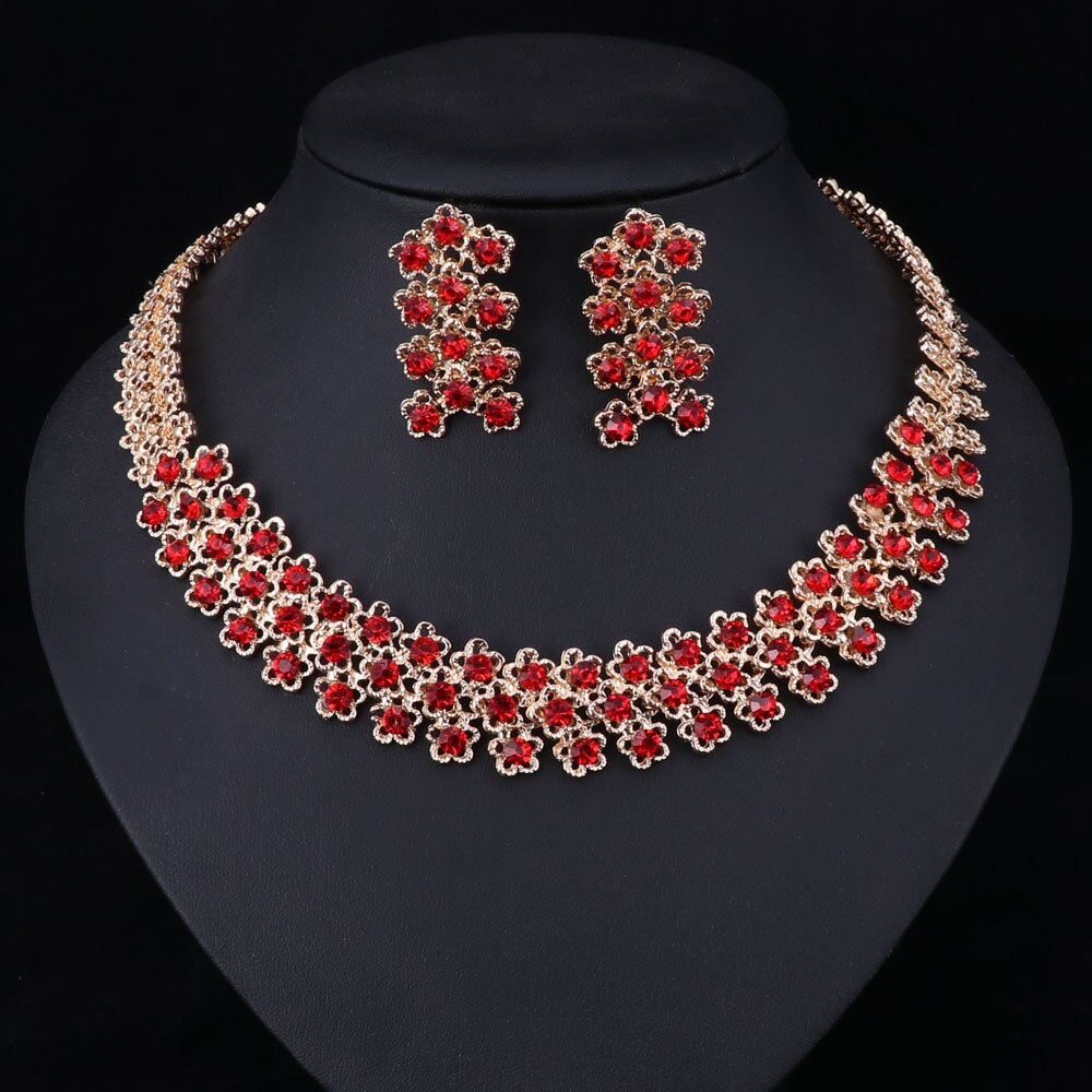 Conjuntos de joyería de disfraz africano, collar de de Color dorado, pendientes para mujer, accesorios de de cristal: Red