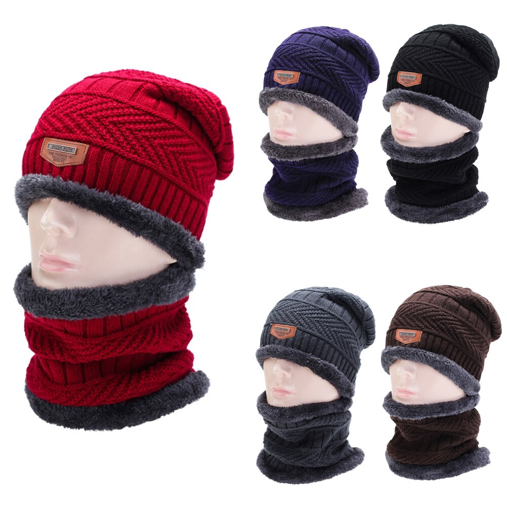 Conjunto de gorro y bufanda de esquí para hombre y mujer, gorros térmicos de punto, gorros de invierno