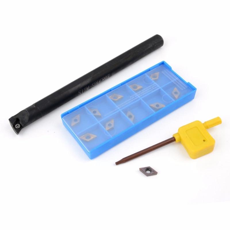 12Pcs Dcmt0702 Carbide Inserts + S12M-Sducr07 Boring Bar 150Mm With Wrench For Cnc Lathe Inner Turning Tools
