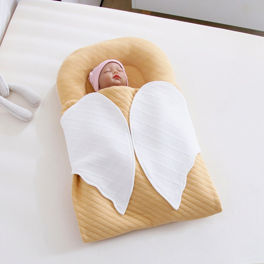 43x115cm mãe portátil abraço swaddle envolto berço para meninas meninos berços do bebê com anjo balanço cobertor cama: Mustard