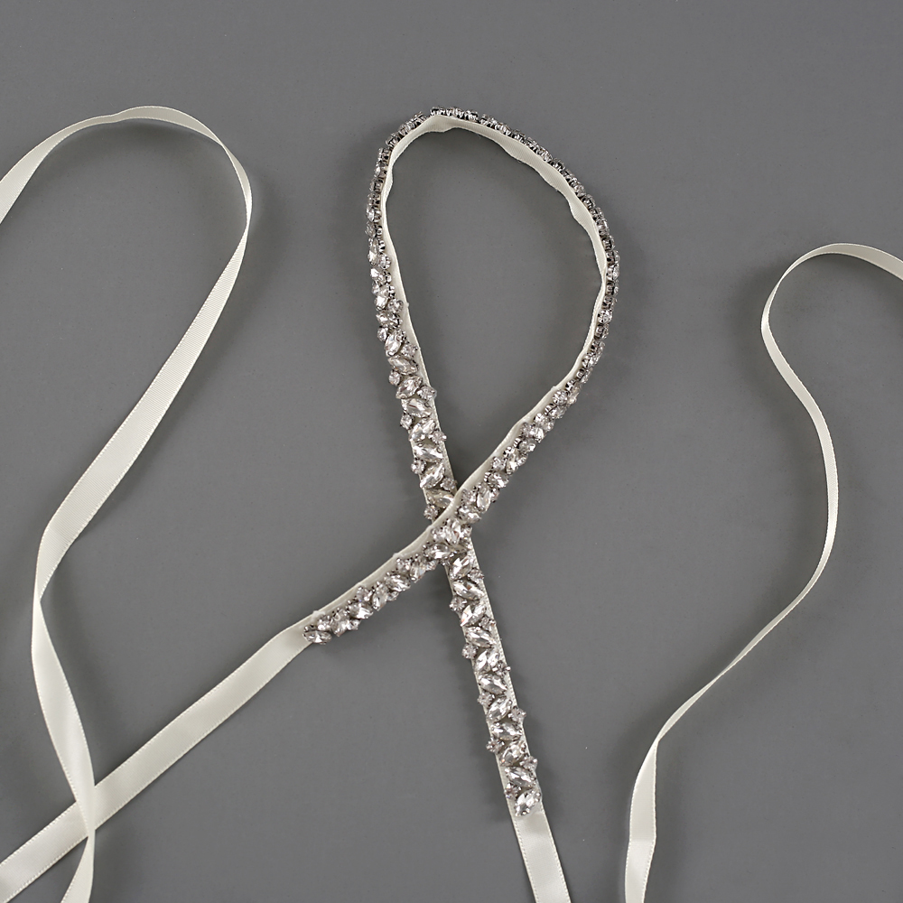 Pasek ślubny trixy z  s404 kryształkami, wstążki, srebrny pas z diamentami, pas ślubny z koralikami, pas dla druhny, dodatki ślubne