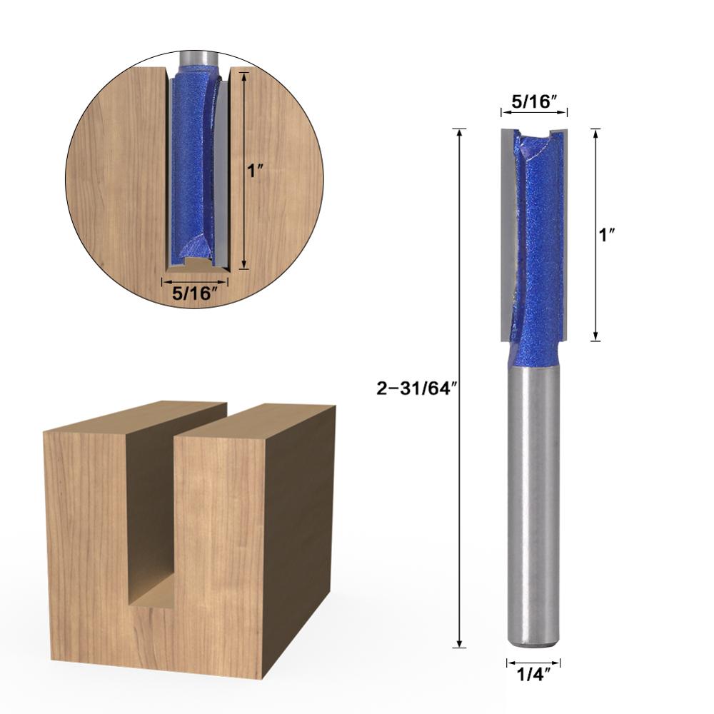 1PCS 1/4 "Shank Straight Houtbewerking Router Bit Set Carpenter Frees 1/4", 5/16 ", 3/8 ", 1/2 ″Cutting Diameter