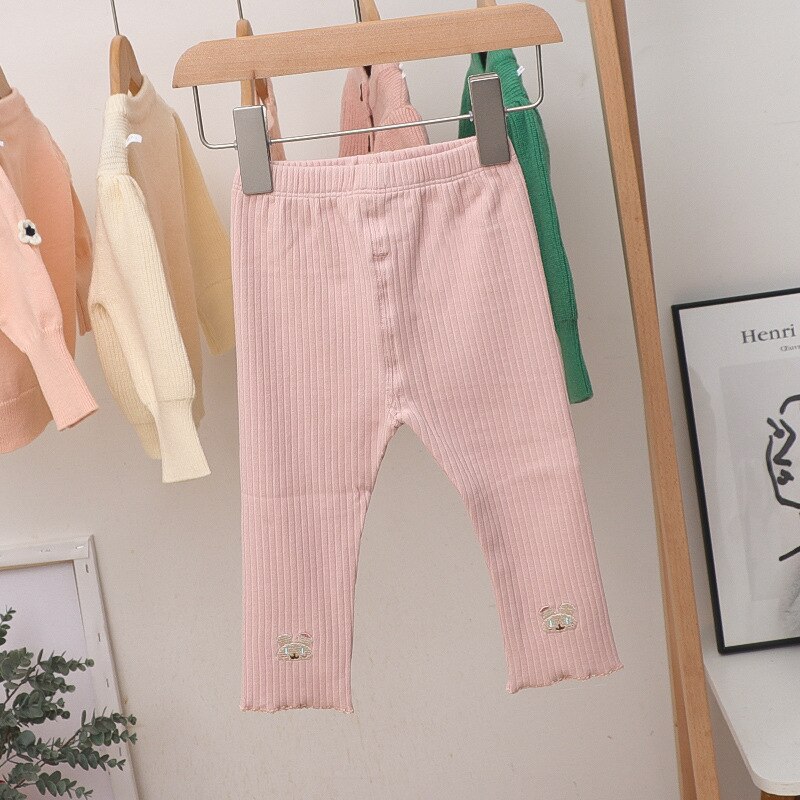 2022 Lente Baby Meisjes Borduren Legging: Roze