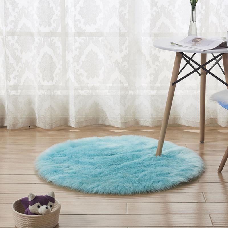 Shaggy Tapijt Wol Faux Pluizige Mat Kunstmatige Schapenvacht Harige Mat Ronde Tapijt Geen Pluisjes Tapijt Voor Slaapkamer Woonkamer Decor 30*30Cm: Light blue
