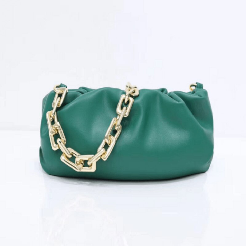 Caker merk dames grote pu leren tassen felle kleuren gerimpelde tassen zwarte ketting clutches tassen: Amy green