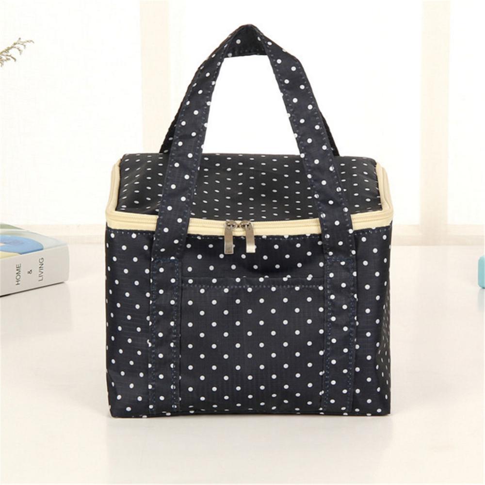 Sacs à déjeuner pochette Portable sac de rangement Oxford tissu rayure pique-nique étui isolé Point de vague thermique paquet de déjeuner pour les femmes enfants: Navy