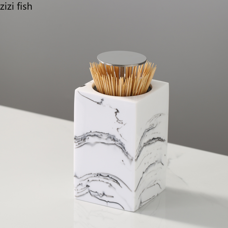Resin Toothpick Boxes Squeeze Cotton Swab Toothpick Storage Container Stainless Steel Lid Home Portable Cotton Swab Storage Jars