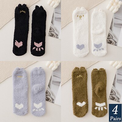 4 pary damskie zimowe ciepłe skarpetki różbyć winnym cukierki jednokolorowe miękkie puszyste skarpetki z owczej skóry gruby koralowy aksamit zamazany długie skarpety frotte: 1