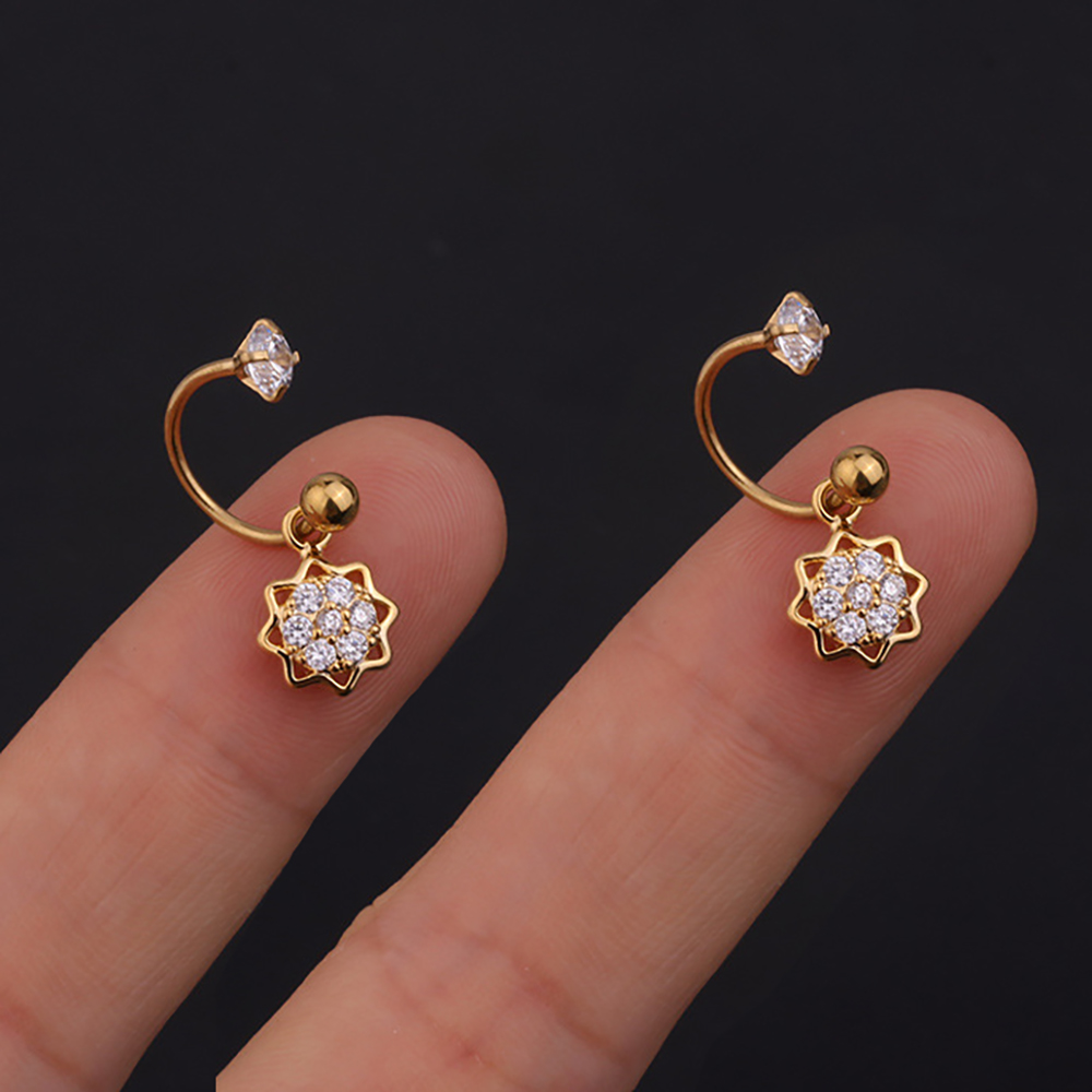 2 STUKS Rvs Star Crystal CZ Oorstekers Oorbellen Vrouwen Zilver Kleur Tragus Kraakbeen Helix Piercing Sieraden: Puur Goud Kleur