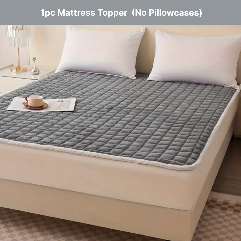 1pc gewatteerde matrastopper, zachte fluwelen melkvezel matrashoes, ademend flanel, antislip, wasbaar in de machine: Bed 90 / Light Grey