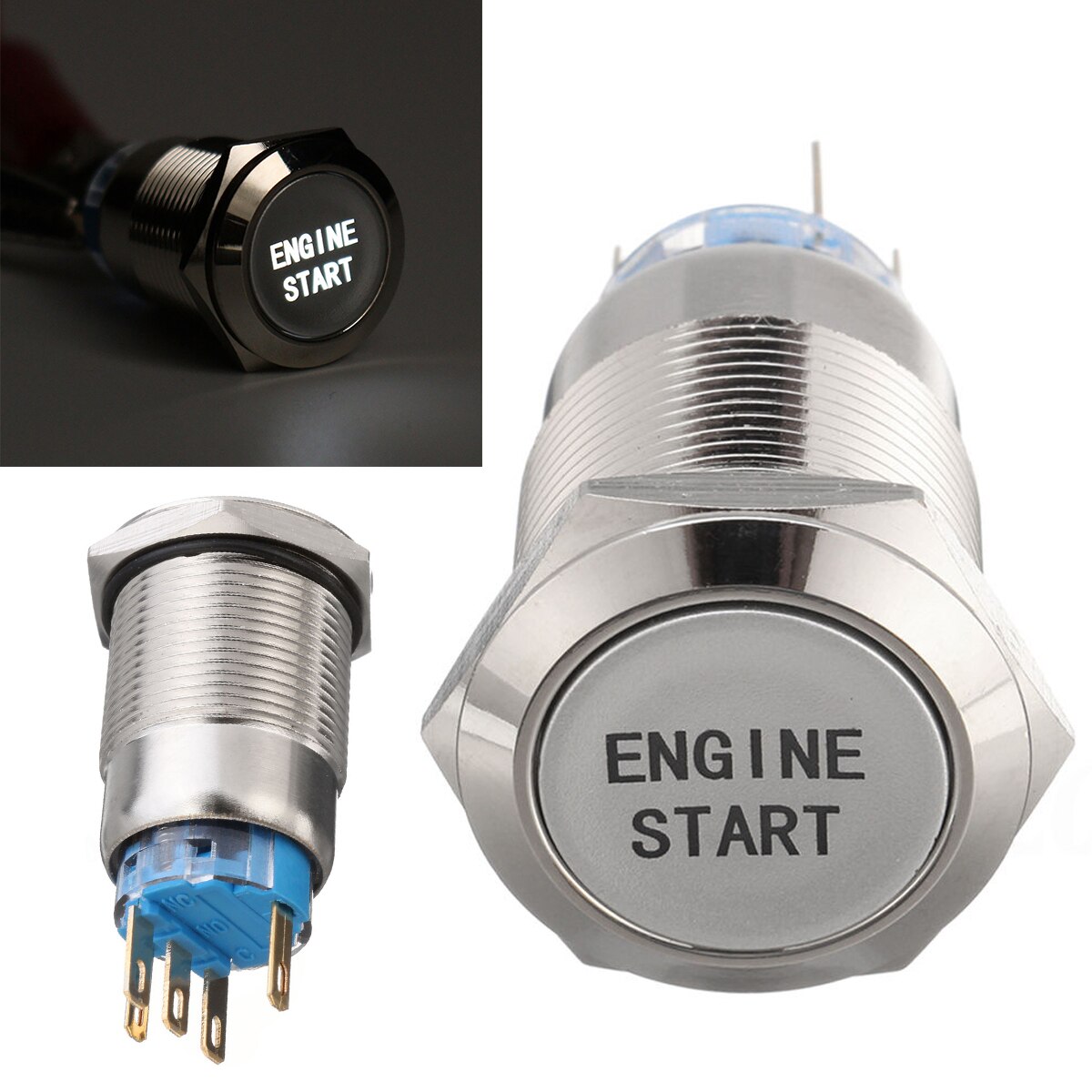 Newest 12V 19mm Waterproof Car Metal Momentary Engine Start Push Button Switch LED