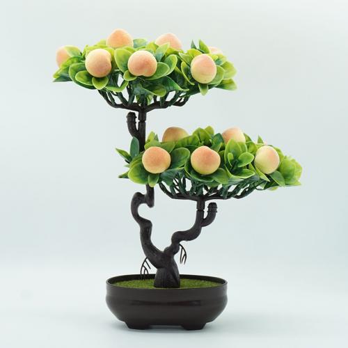 Konstgjord persika apelsin fruktträd växt bonsai vardagsrum trädgård skrivbord dekor plast fruktträd med kruka simulering mini frukt: Persika